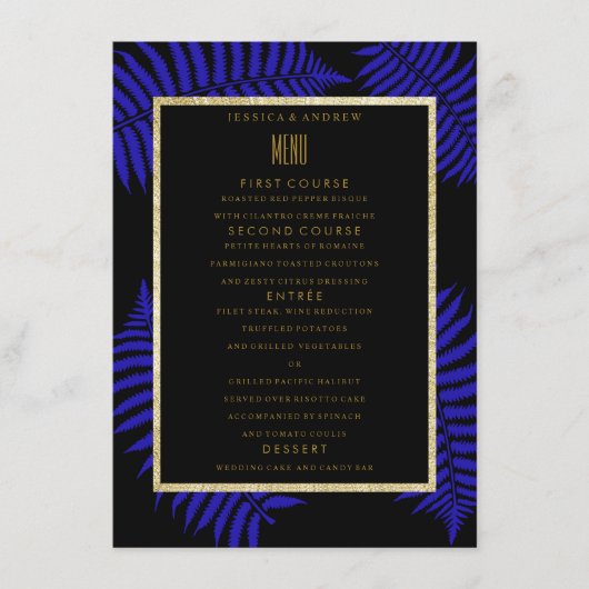 Mooie Blauwe Blad Varens Huwelijksmenu Menu (Voorkant)