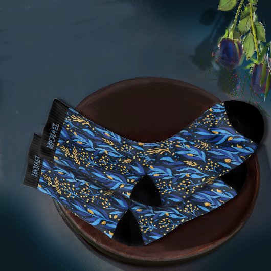 Mooie Blauwe Bladeren Gele Bloemen Patroon Sokken
