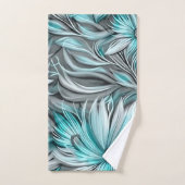 Mooie Blauwe Blauwgroen Bloemenprint Bad Handdoek (Handdoek)