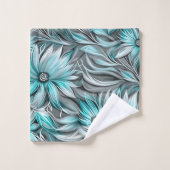 Mooie Blauwe Blauwgroen Bloemenprint Bad Handdoek (Wasdoekje)