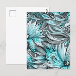Mooie Blauwe Blauwgroen Bloemenprint Briefkaart