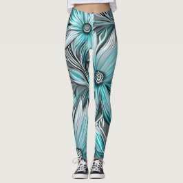 Mooie Blauwe Blauwgroen Bloemenprint Leggings