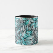 Mooie Blauwe Blauwgroen Bloemenprint Mok (Midden)