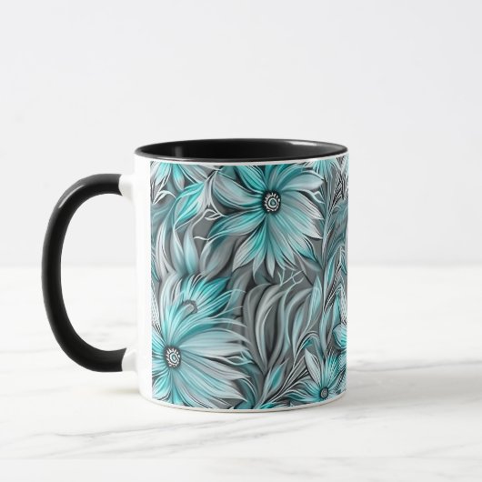 Mooie Blauwe Blauwgroen Bloemenprint Mok (Links)