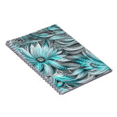 Mooie Blauwe Blauwgroen Bloemenprint Notitieboek (Rechterzijde)