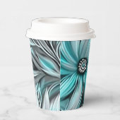 Mooie Blauwe Blauwgroen Bloemenprint Papieren Bekers (Rechts)