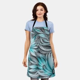 Mooie Blauwe Blauwgroen Bloemenprint Schort