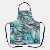 Mooie Blauwe Blauwgroen Bloemenprint Schort (Voorkant)