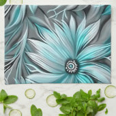 Mooie Blauwe Blauwgroen Bloemenprint Theedoek (Gevouwen)