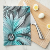 Mooie Blauwe Blauwgroen Bloemenprint Theedoek (Quarter Fold)