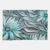 Mooie Blauwe Blauwgroen Bloemenprint Theedoek (Horizontaal)