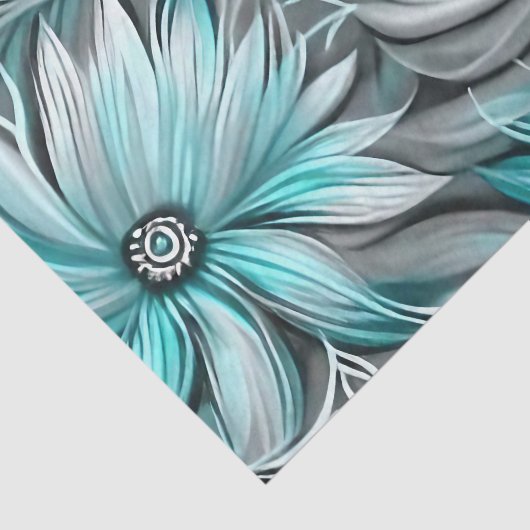 Mooie Blauwe Blauwgroen Bloemenprint Tissuepapier (Detail)