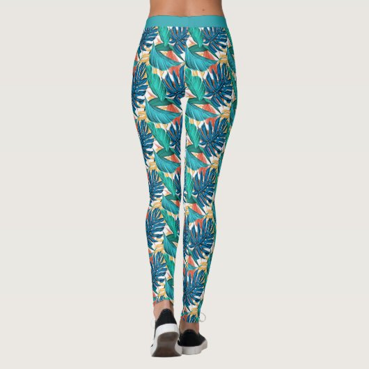 Mooie blauwe Blauwgroen Floral laat Yoga Pants Leggings (Achterkant)