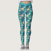 Mooie blauwe Blauwgroen Floral laat Yoga Pants Leggings (Voorkant)