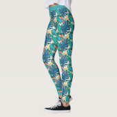 Mooie blauwe Blauwgroen Floral laat Yoga Pants Leggings (Links)