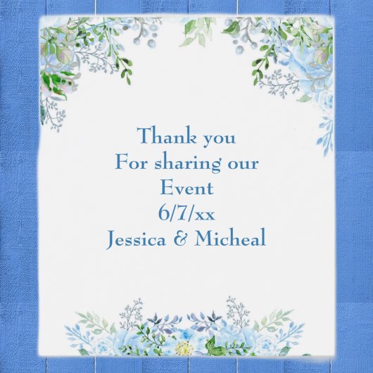 Mooie blauwe bloem bedankt wijn etiket