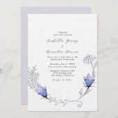 Mooie blauwe bloem bruiloft kaart (Voorkant / Achterkant)