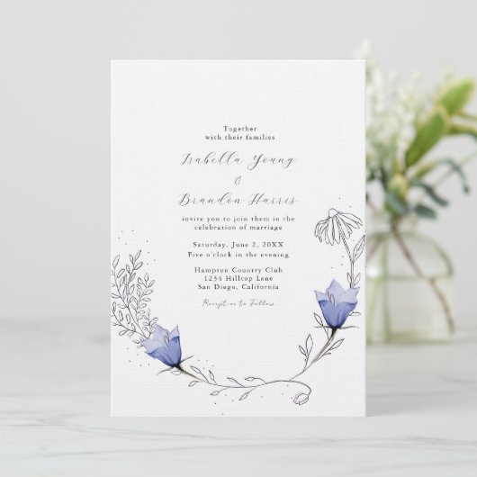 Mooie blauwe bloem bruiloft kaart (Staand voorkant)