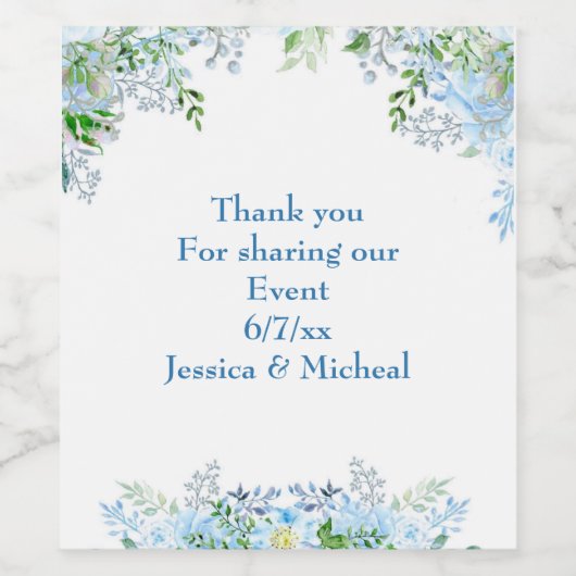 Mooie blauwe bloem dank je  wijn etiket (Enkel label)