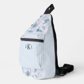 Mooie Blauwe Bloem en Blauwe Gestreepte Monogram Sling Bag (Rechterhoek)