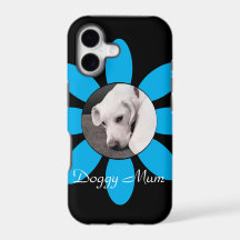 Mooie Blauwe Bloem Frame Schattige Puppy Hond Zwar