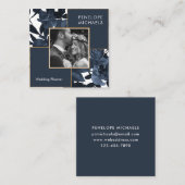 Mooie blauwe bloem met foto vierkante visitekaartje (Voorkant / Achterkant)