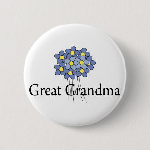 Mooie Blauwe Bloem Oud-Oma T-shirt Ronde Button 5,7 Cm