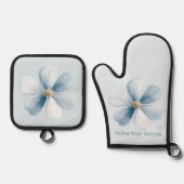 Mooie Blauwe Bloem Ovenwant & Pannenlap Set (Voorkant)