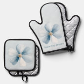 Mooie Blauwe Bloem Ovenwant & Pannenlap Set (Voorkant / Achterkant)