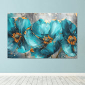 Mooie Blauwe Bloem Schilderij – Floral Art Print (Insitu (Houten vloer))