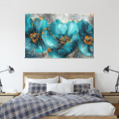 Mooie Blauwe Bloem Schilderij – Floral Art Print (Insitu (Slaapkamer))