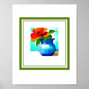 Mooie blauwe bloem vaas linker zijbloem poster