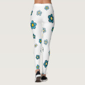 Mooie Blauwe Bloem Wit Leggings (Achterkant)