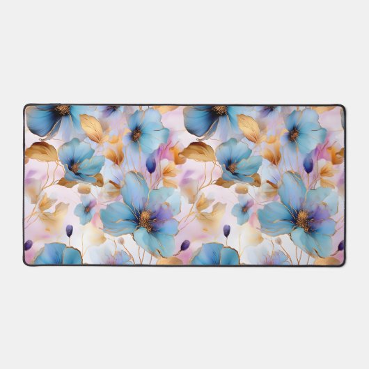 Mooie Blauwe Bloemen Alcohol Inkt in Zachte Pastel Bureaumat (Voorkant)