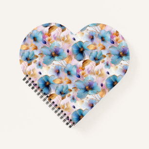 Mooie Blauwe Bloemen Alcohol Inkt in Zachte Pastel Notitieboek