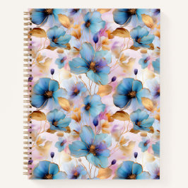 Mooie Blauwe Bloemen Alcohol Inkt in Zachte Pastel Notitieboek