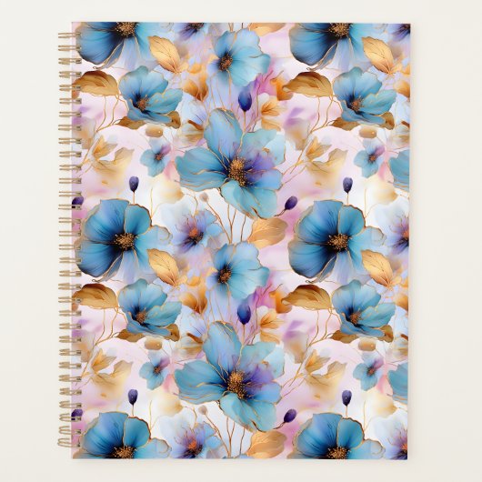 Mooie Blauwe Bloemen Alcohol Inkt in Zachte Pastel Planner (Voorkant)