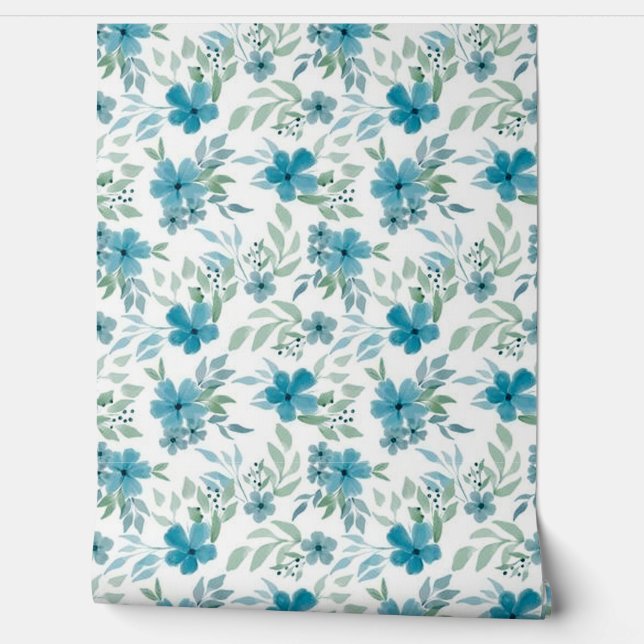 Mooie Blauwe Bloemen Behang (Afrollen)