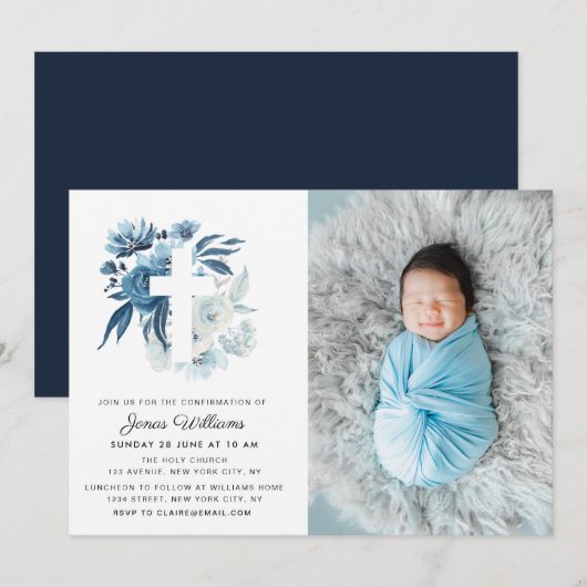 Mooie blauwe bloemen bevestiging uitnodiging (Voorkant / Achterkant)