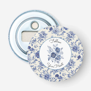 Mooie Blauwe Bloemen Button Flesopener