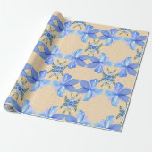 Mooie blauwe bloemen cadeaupapier (Uitgerold)