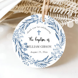 Mooie blauwe bloemen doop bedankjes labels