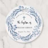 Mooie blauwe bloemen doop bedankjes labels (Achterkant)