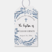 Mooie blauwe bloemen doop cadeaulabel (Voorkant)