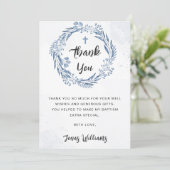 Mooie blauwe bloemen doop dank je kaart (Staand voorkant)