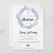 Mooie blauwe bloemen doop kaart (Voorkant)