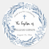 Mooie blauwe bloemen doop ronde sticker (Voorkant)