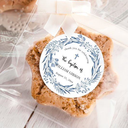 Mooie blauwe bloemen doop ronde sticker