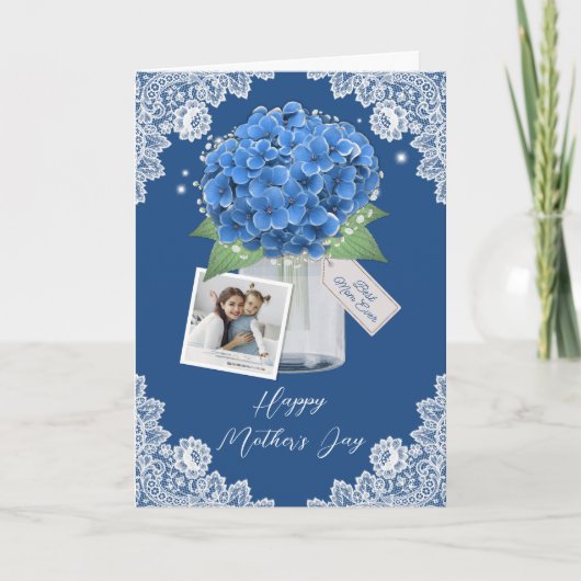 Mooie Blauwe Bloemen Foto Happy Moederdag Kaart (Voorkant)
