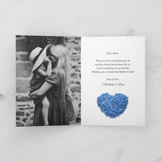 Mooie Blauwe Bloemen Foto Happy Moederdag Kaart (Binnen)